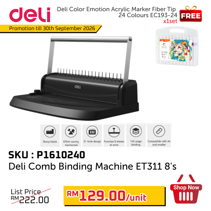 Promo@Deli Comb Binding Machine ET311  8's