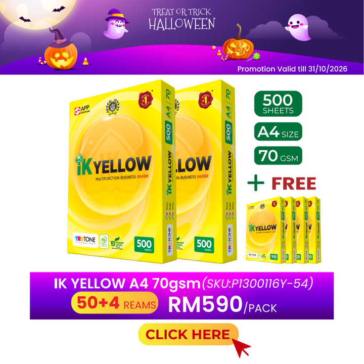 Promo@50reams IK Yellow A4 Paper 70gsm 500's