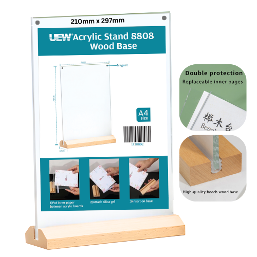 Acrylic Stand A4 Magnetic & Wood Base