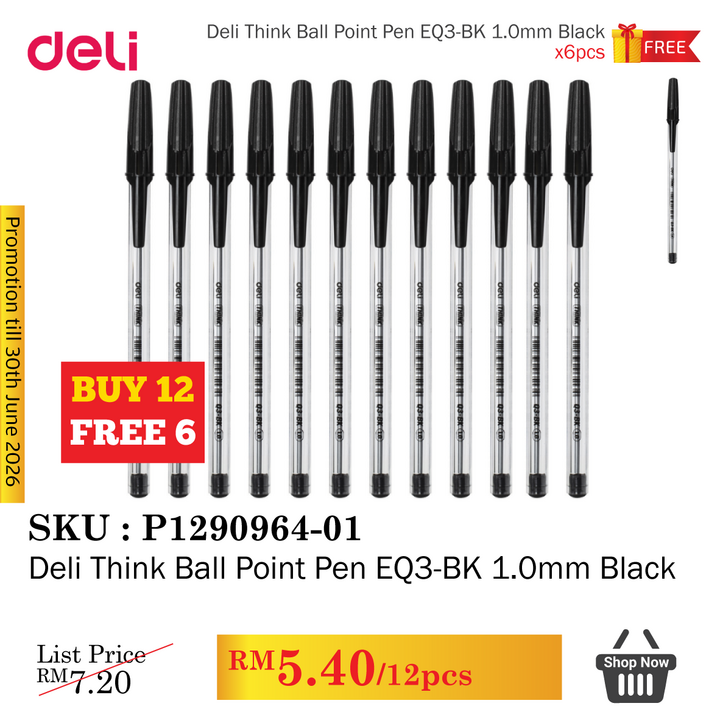 Promo@Deli Think Ball Point Pen EQ3-BK 1.0mm Black