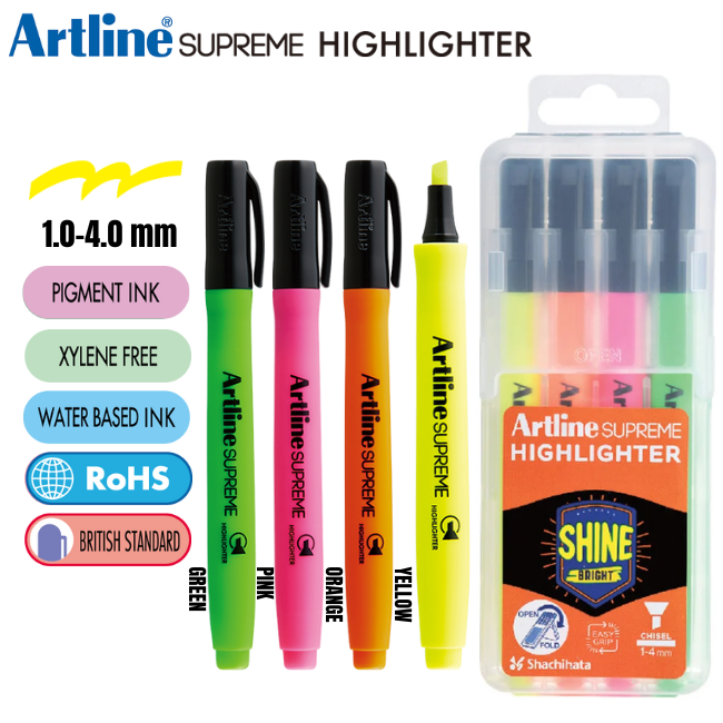 Artline Highlighter Supreme EPF-600/4PW1/4PSV1 4mm - YL,OR,PK,GR