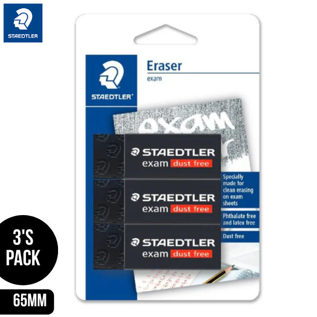 Staedtler Exam Dust Free Eraser 65mm (Pack of 3)