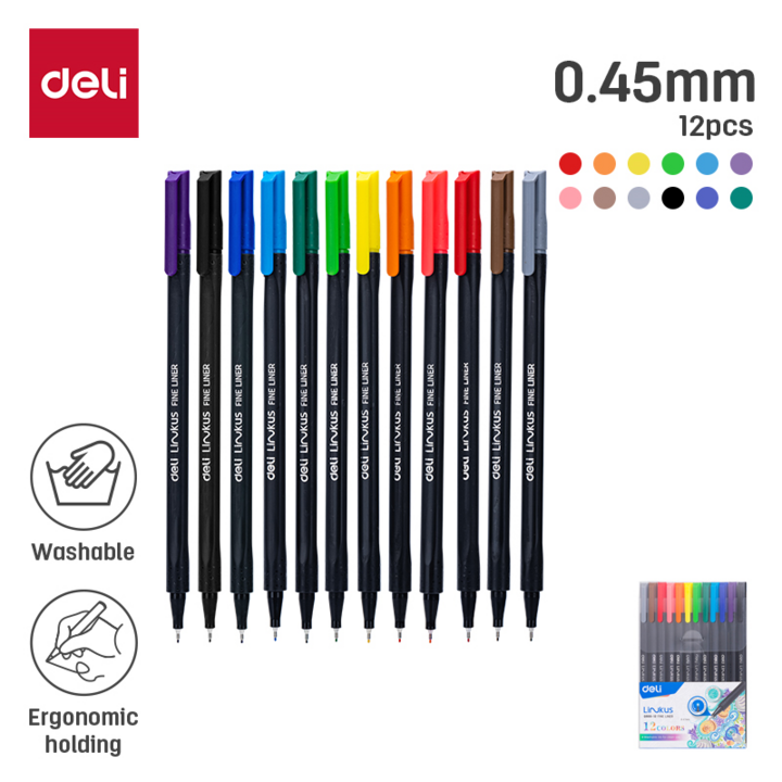 Deli Linkus Fineliner 0.45mm 12 Colours