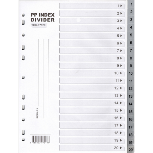 KINARY PP Index Divider A4 1-20 (0.15mm THICK)