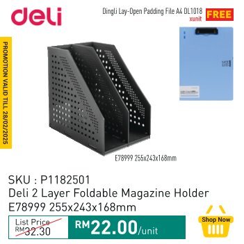 Image 88: Promo@Deli 2 Layer Foldable Magazine Holder E78999 255x243x168mm