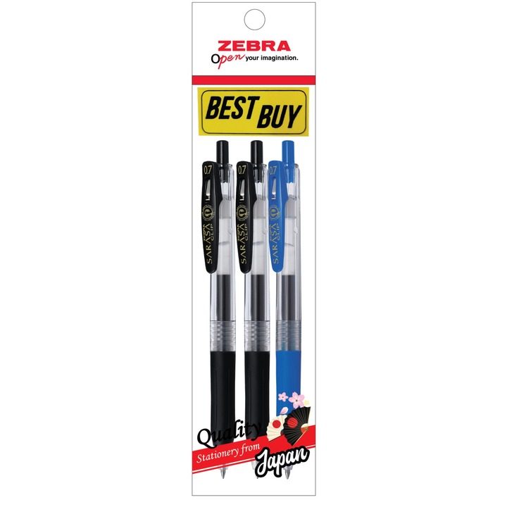 Zebra Gel Pen Sarasa Clip JJ15 0.7mm 3's/pkt - 2Bk1Blu