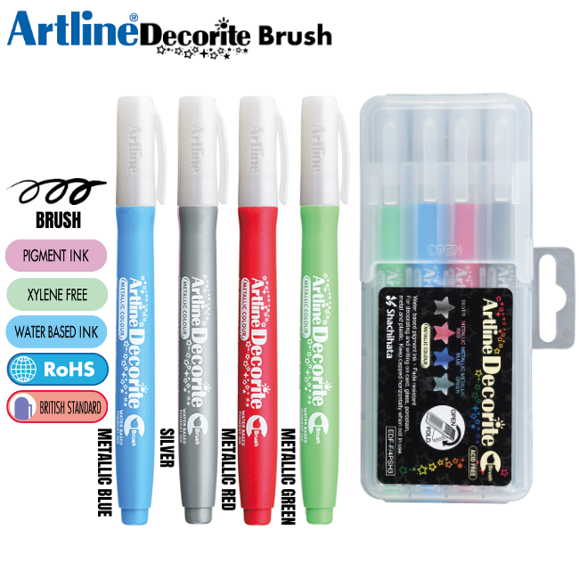 Artline Decorite Brush Style Marker EDF-F/4PSH3 - (Metallic) 4 Color Set 3