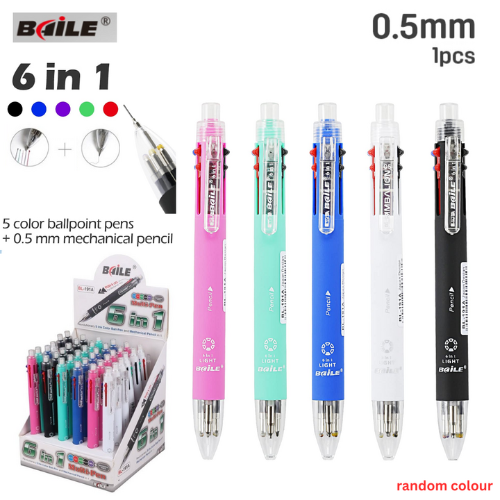 BHILE 6 in 1 Ball Pen 6 Colours + Mech Pencil
