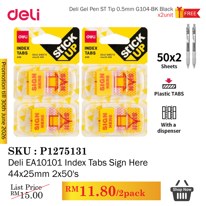 Promo@Deli EA10101 Index Tabs Sign Here 44x25mm 2x50's