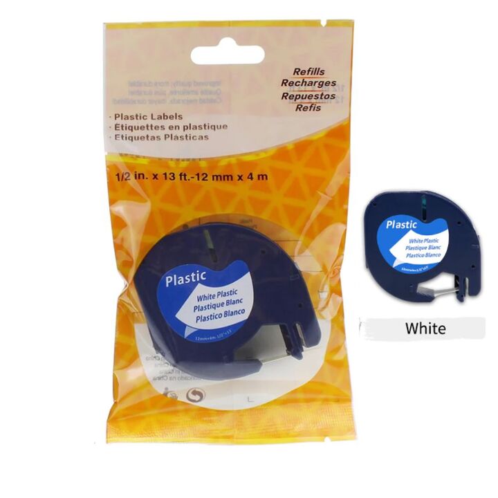 UEW 91201 UK Plastic Black on White(12mmx4m)Compatible Dymo letra tape