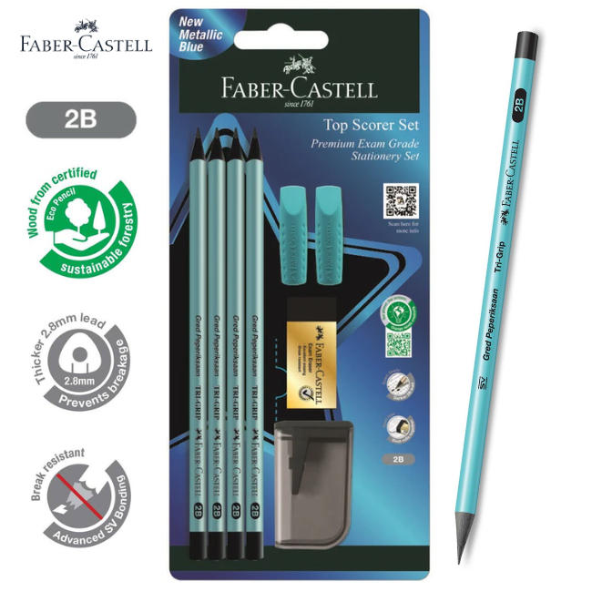 Faber-Castell Tri-Grip 2B Top Scorer Set Metallic Blue (212146)