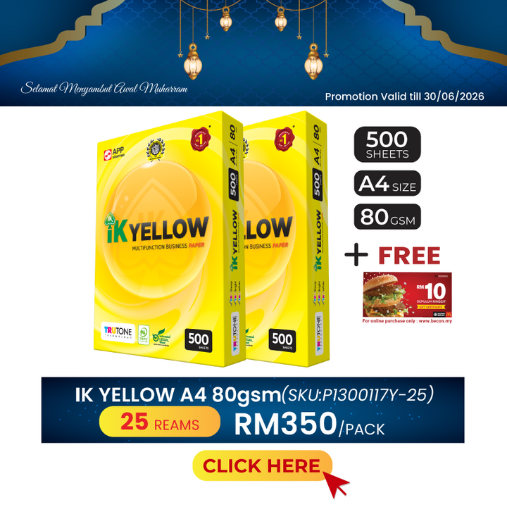 Promo@25reams IK Yellow A4 Paper 80gsm 500's