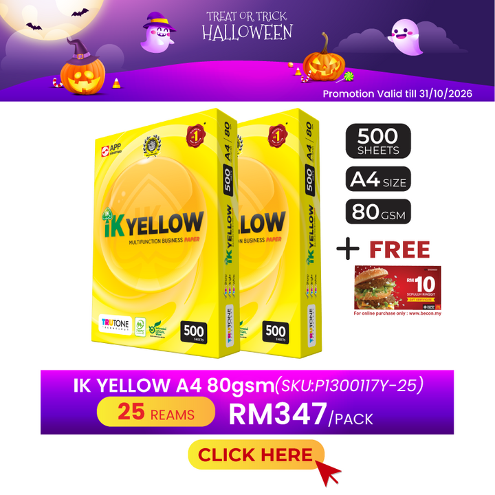 Promo@25reams IK Yellow A4 Paper 80gsm 500's