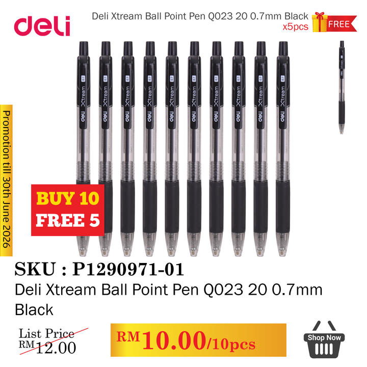 Promo@Deli Xtream Ball Point Pen Q023 20 0.7mm Black