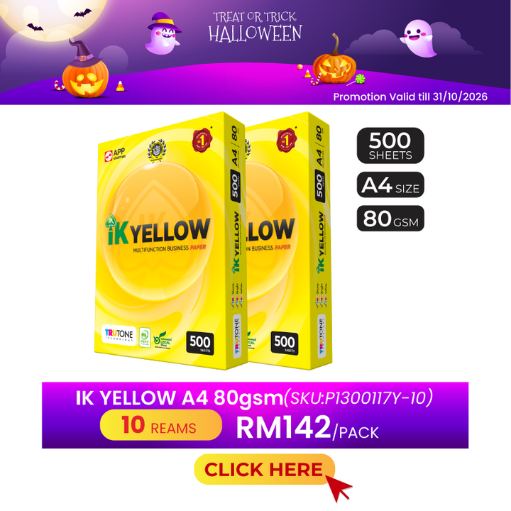Promo@10reams IK Yellow A4 Paper 80gsm 500's