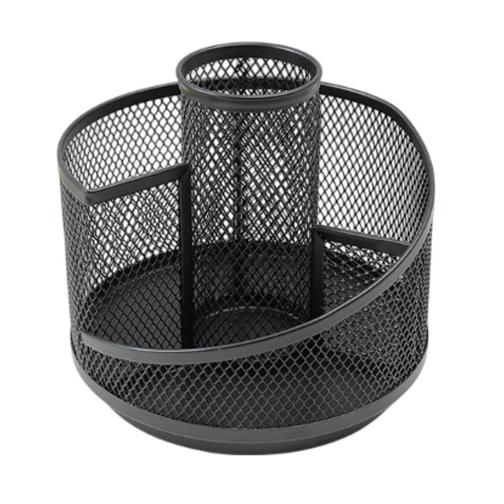 Wire Mesh 4 Layer Pen Stand 2011 Rotate Round Shape (Black)