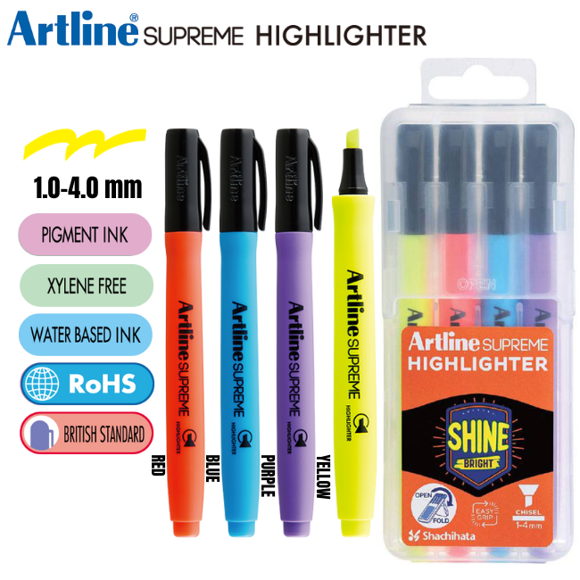 Artline Highlighter Supreme EPF-600/4PW2/4PSV2 4mm - YL,RD,PL,BL