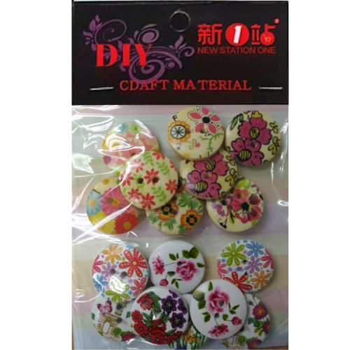DIY Craft - Wooden Flower Printed Button 2 in 1