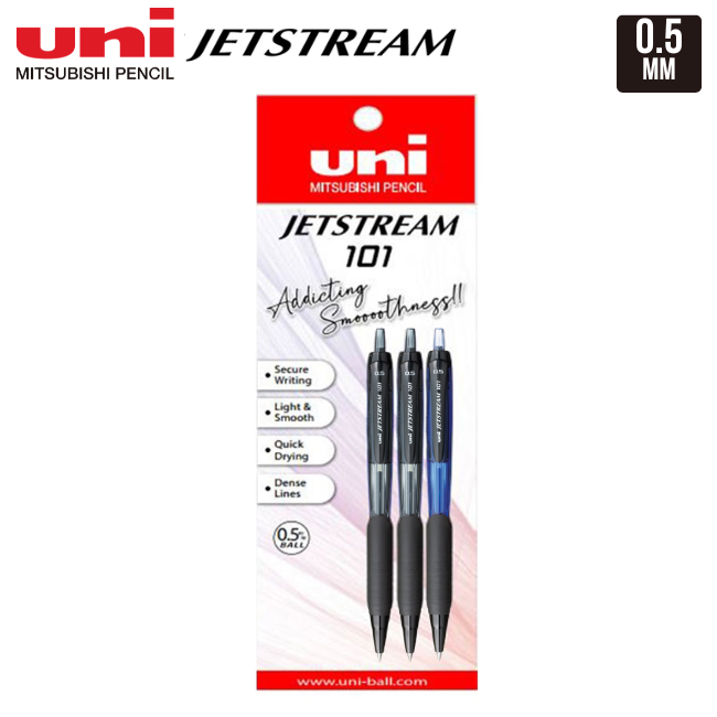 Uni-ball Jetstream SXN-101 Roller Ball Pen 0.5mm 3's/pkt - 2Bk1Blu