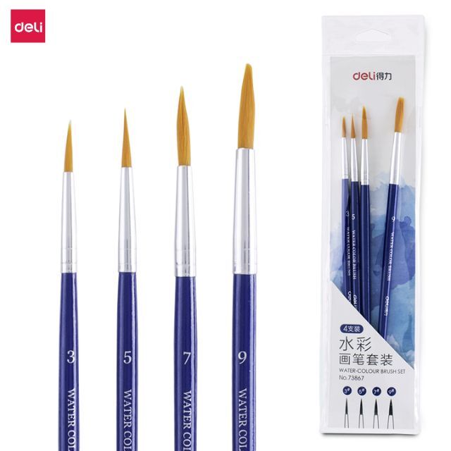 Deli Colouring Brush Set 4's Round  (Nylon) No.3,5,7,9