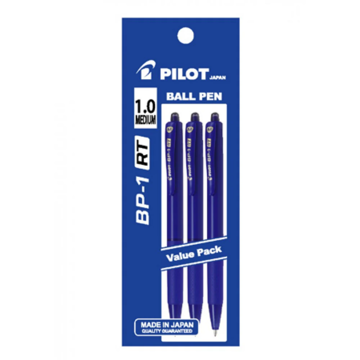 Pilot Ball Pen M 1.0mm 3's/pkt - Blue (BP-1RT-M-L3)