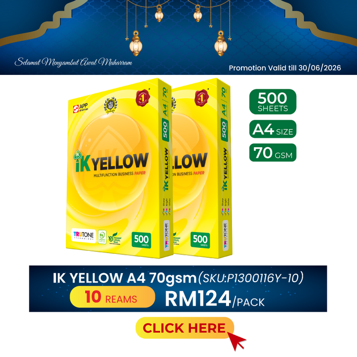 Promo@10reams IK Yellow A4 Paper 70gsm 500's