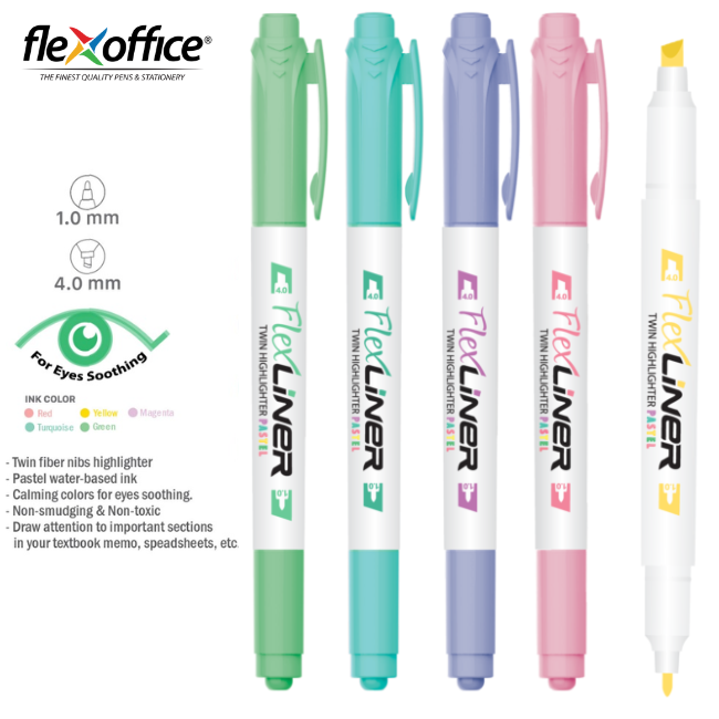 Flexoffice FlexLiner Twin Highlighter Pastel FO-HL016 (1.0-4.0mm) 5's/box