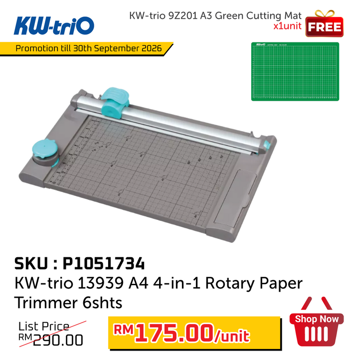 Promo@KW-trio 13939 A4 4-in-1 Rotary Paper Trimmer 6shts
