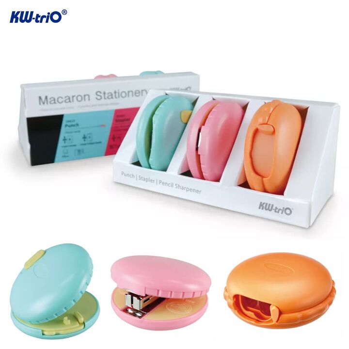 KW-Trio 06351 Macaron Stationery Set (Punch+Stapler+Sharpener) Mix Color