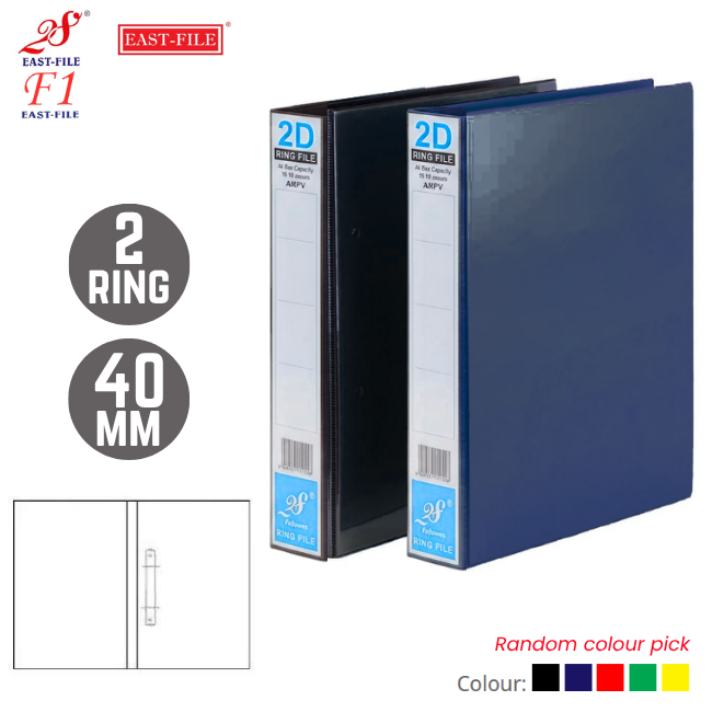 East-File PVC 2 Ring File Colour with Transparent Cover A4