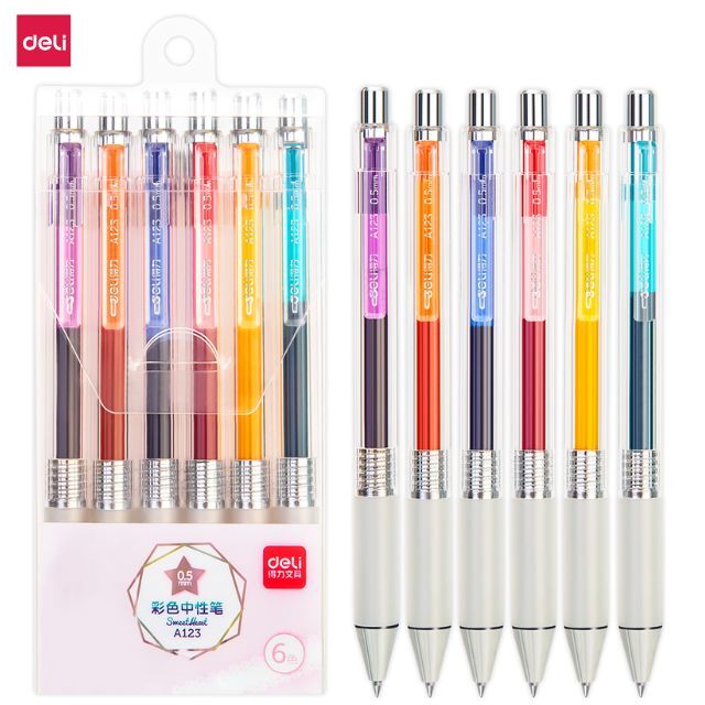 Deli Coloured Gel Pen 0.5mm A123 6 Colours