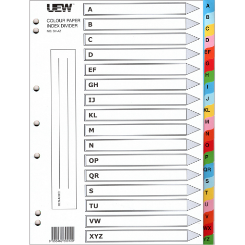 UEW Index Divider A4 A-Z (Paper) Colour SY-AZ, Z-0155/T1421