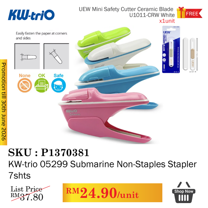 Promo@KW-trio 05299 Submarine Non-Staples Stapler 7shts