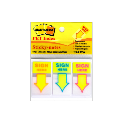 Walito Pet Index Arrow Sign Here Tape Flag WLT-8962 45x25mm (3x20pcs)
