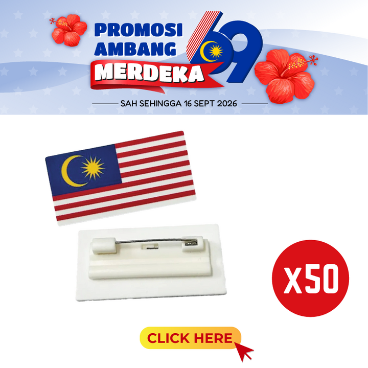 Merdeka@Malaysia Flag Badge 2.5x5cm 50pcs (Pin)