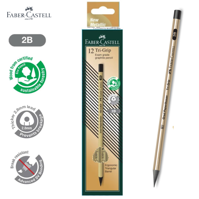 Faber-Castell Tri-Grip 2B Gold Blackwood Pencil