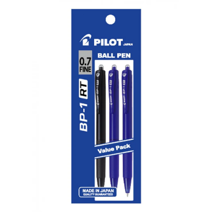 Pilot Ball Pen Fine 0.7mm 3's/pkt - 2 Blue & 1 Black (BP-1RT-F-B1L2)