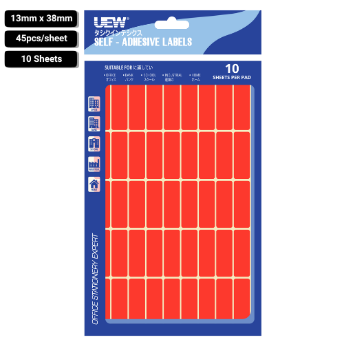 UEW Label sticker 13x38 10's Colour