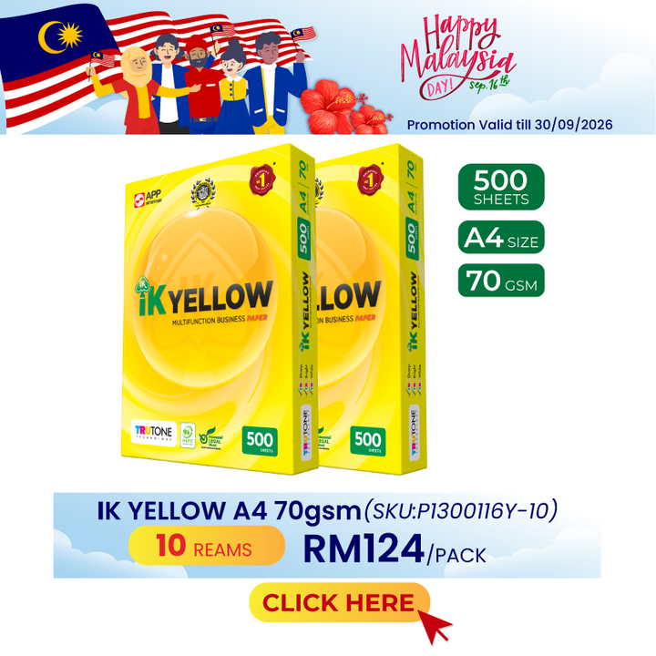 Promo@10reams IK Yellow A4 Paper 70gsm 500's