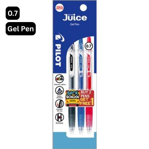 Pilot Juice Gel Pen (Buy2Free1) 0.7mm 3's/pkt - 1Black1Blue1Red