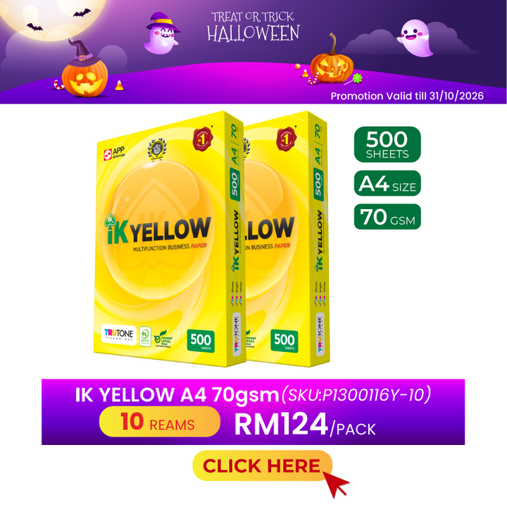 Promo@10reams IK Yellow A4 Paper 70gsm 500's