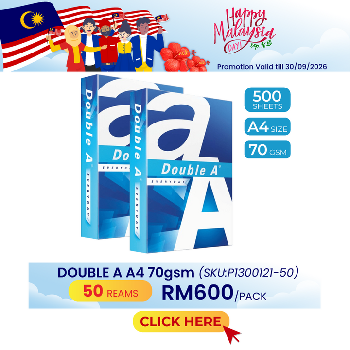 Promo@50reams DOUBLE A A4 Paper 70gsm 500's