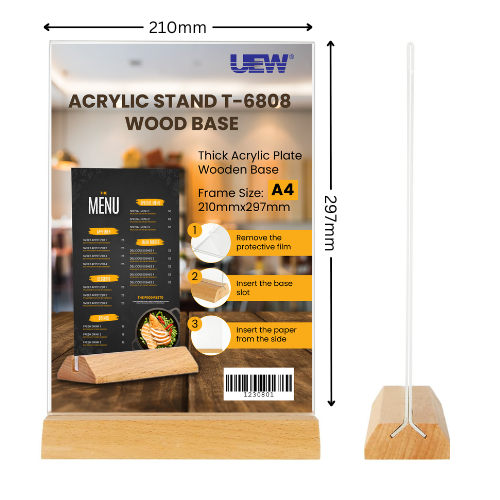 UEW Acrylic Stand A4 Wood Base
