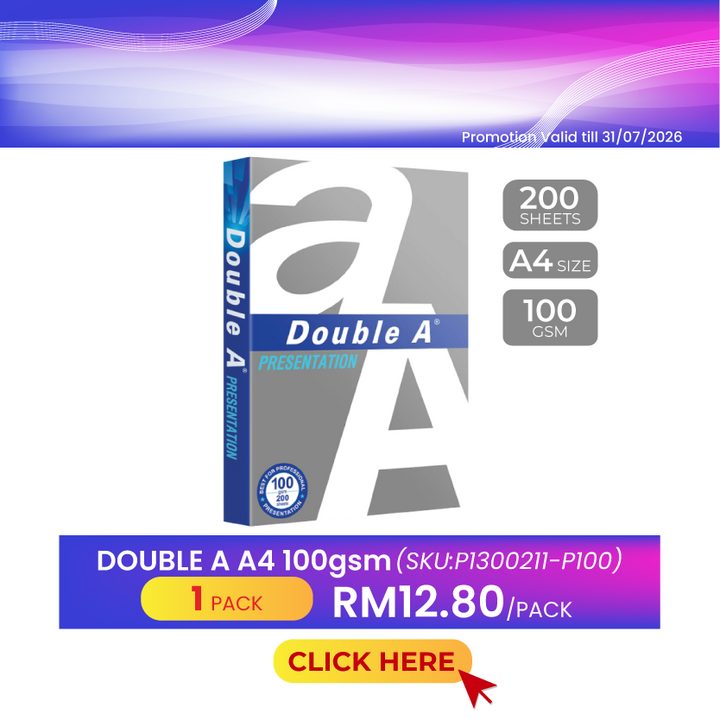 Promo@Double A 100gsm A4 200pcs