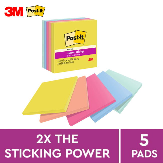 3M Post It Super Sticky Notes Summer Joy 654-5SSJOY 3''x3'' (90's x 5pads)