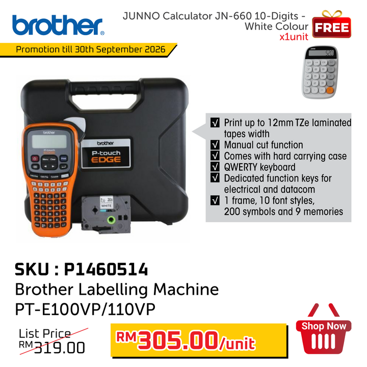 Promo@Brother Labelling Machine PT-E100VP/110VP