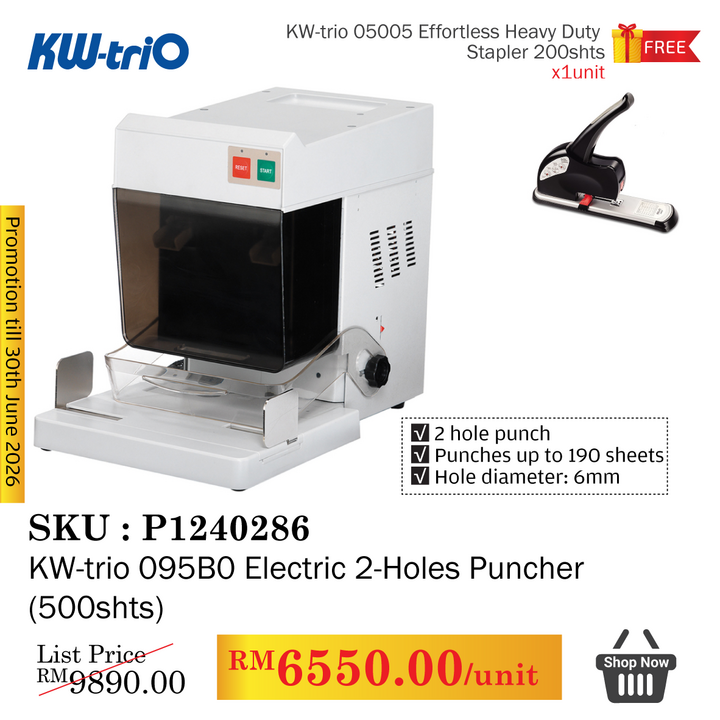 Promo@[BTB] KW-trio 095B0 Electric 2-Holes Puncher (500shts)