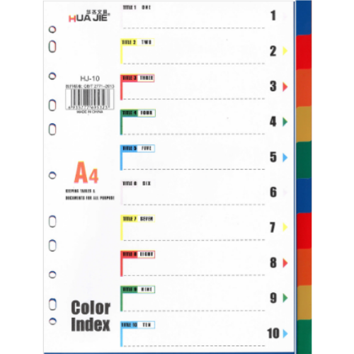 HUA JIE Index Divider A4 (PP) 10 Colour HJ-10