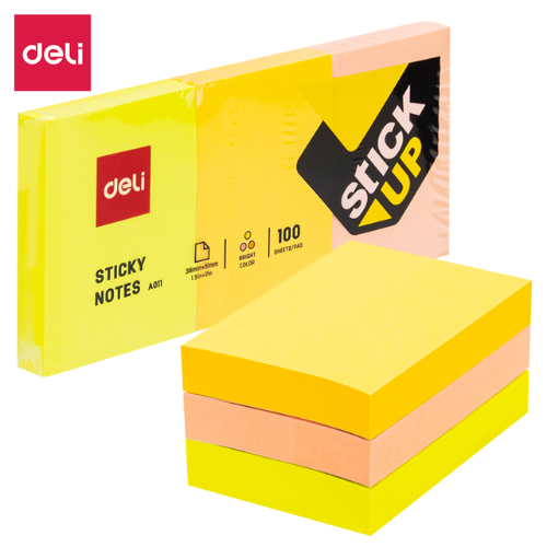 Deli Sticky Notes Asst Colours 38x51mm 100's