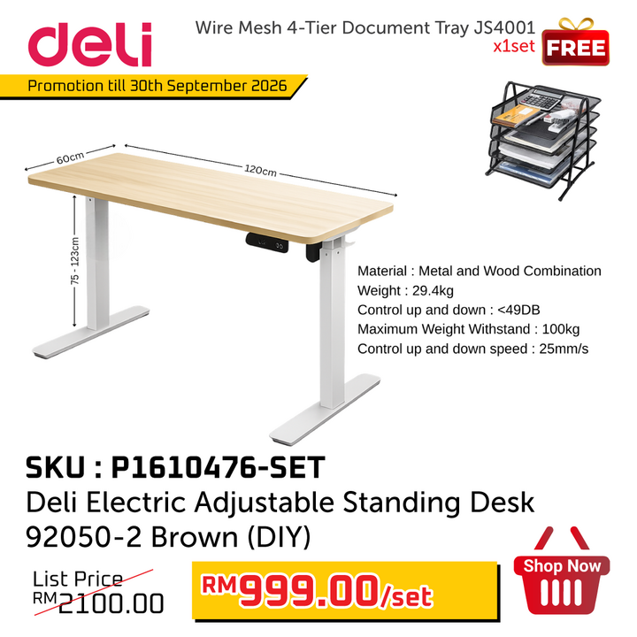 Promo@Deli Electric Standing Desk 92050-2 Brown